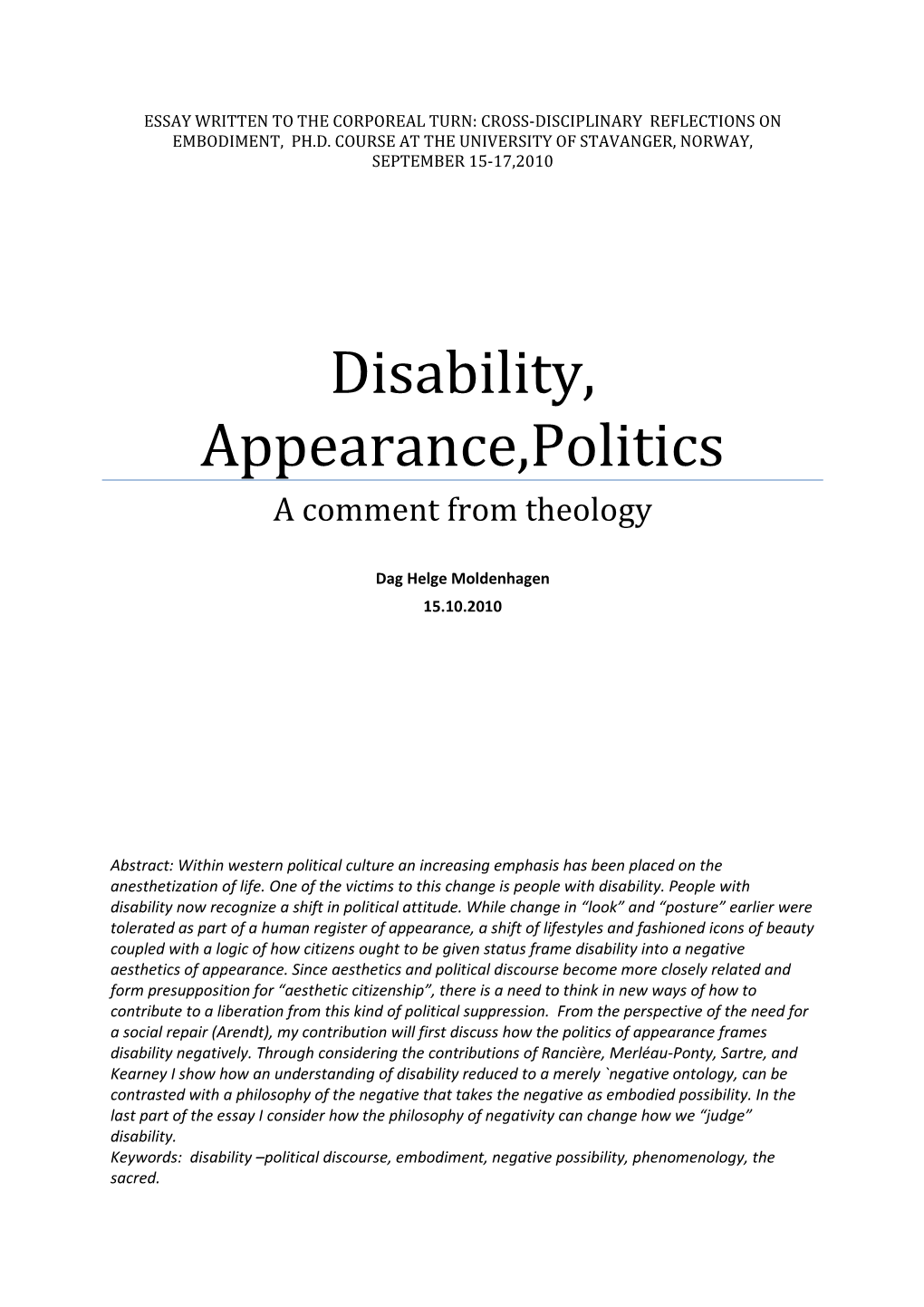 Disability and the Politics of Appearance 12 Okt