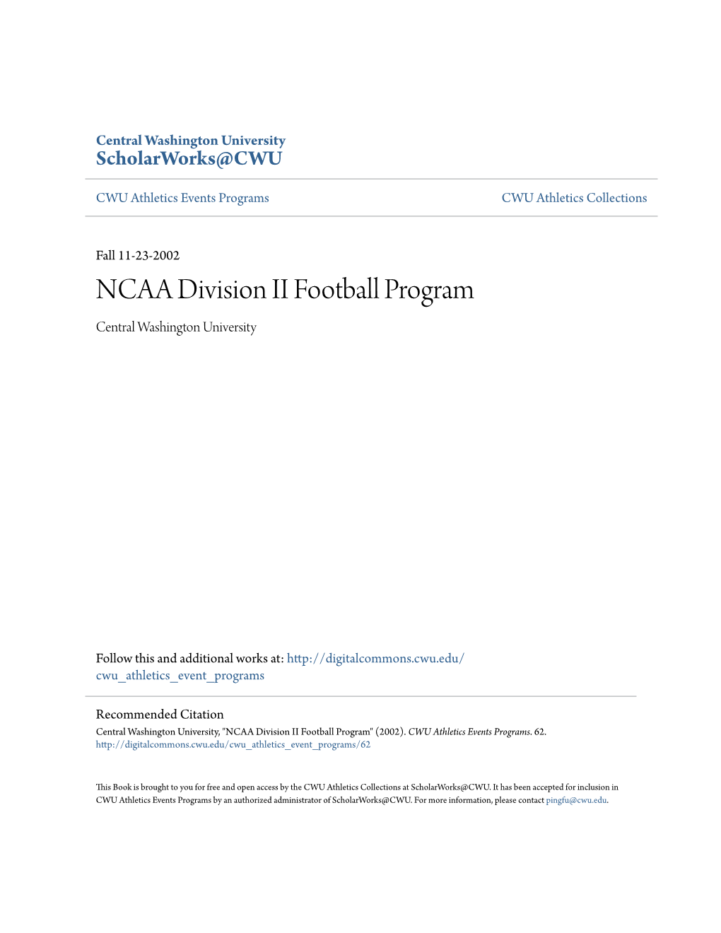 NCAA Division II Football Program Central Washington University