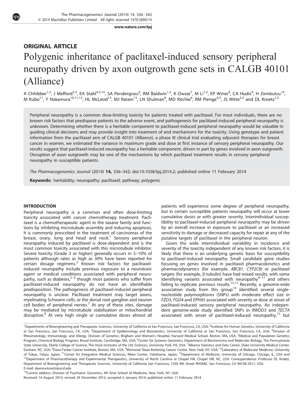 Polygenic Inheritance of Paclitaxel-Induced Sensory Peripheral Neuropathy Driven by Axon Outgrowth Gene Sets in CALGB 40101 (Alliance)