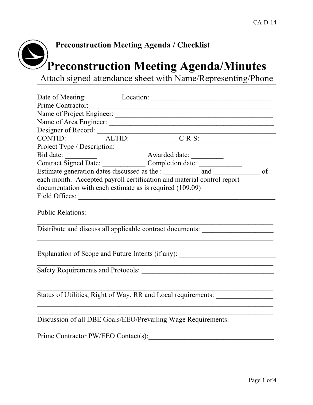 Preconstruction Meeting Agenda/Minutes