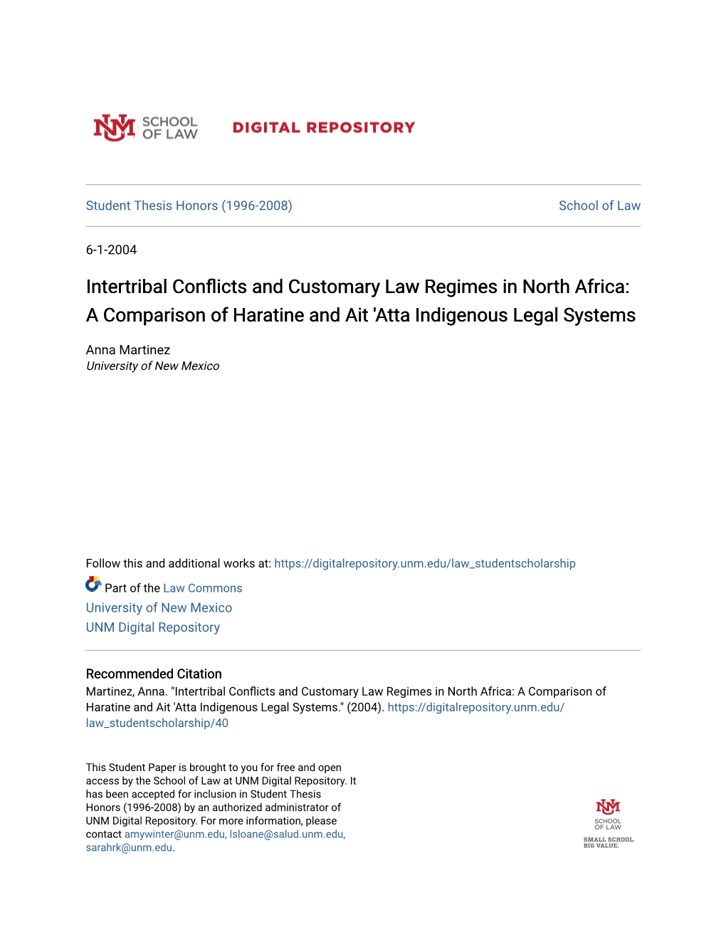 Intertribal Conflicts and Customary Law Regimes in North Africa: a Comparison of Haratine and Ait 'Atta Indigenous Legal Systems