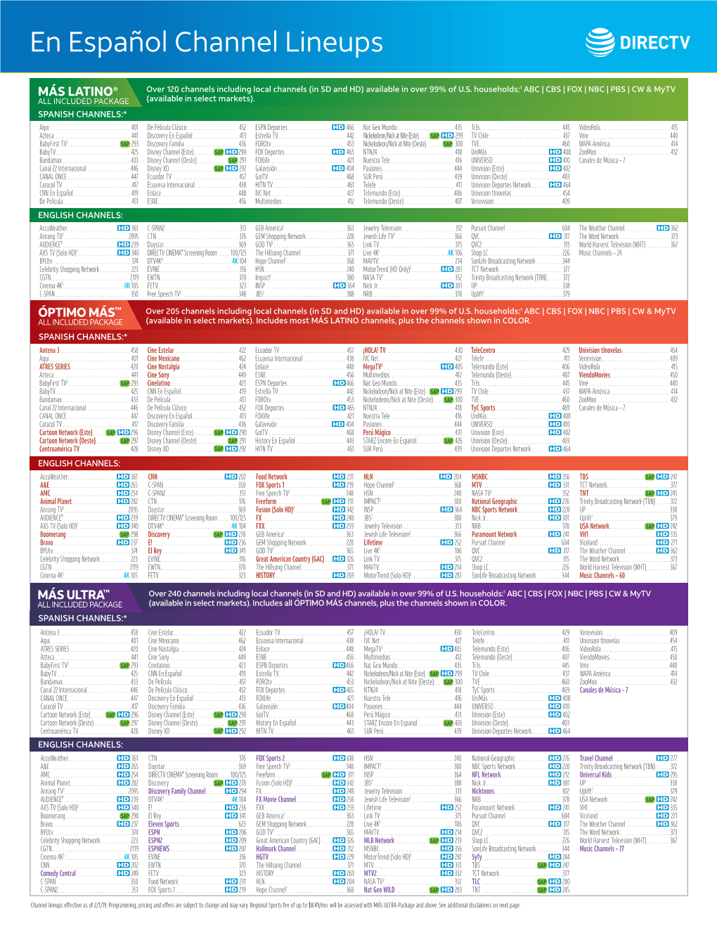 En Español Channel Lineups