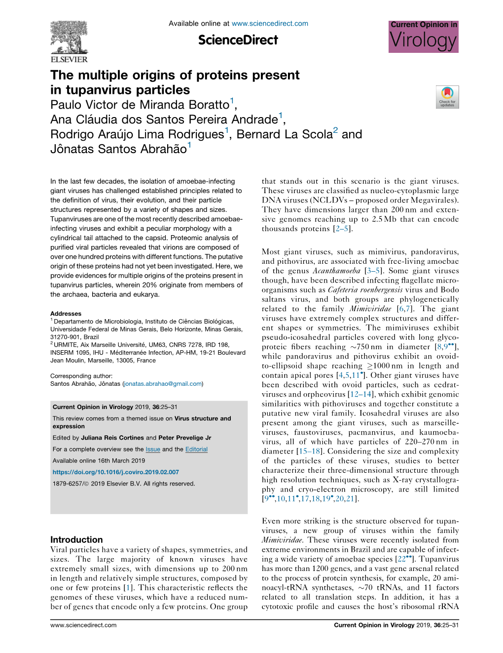 The Multiple Origins of Proteins Present in Tupanvirus Particles