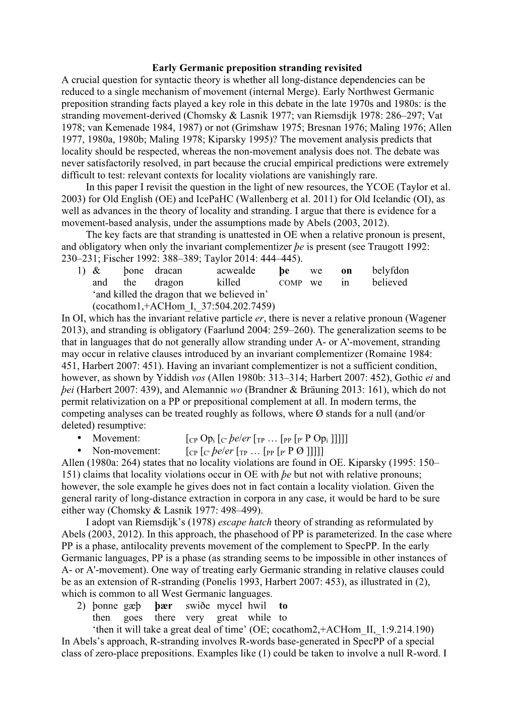 Early Germanic Preposition Stranding Revisited