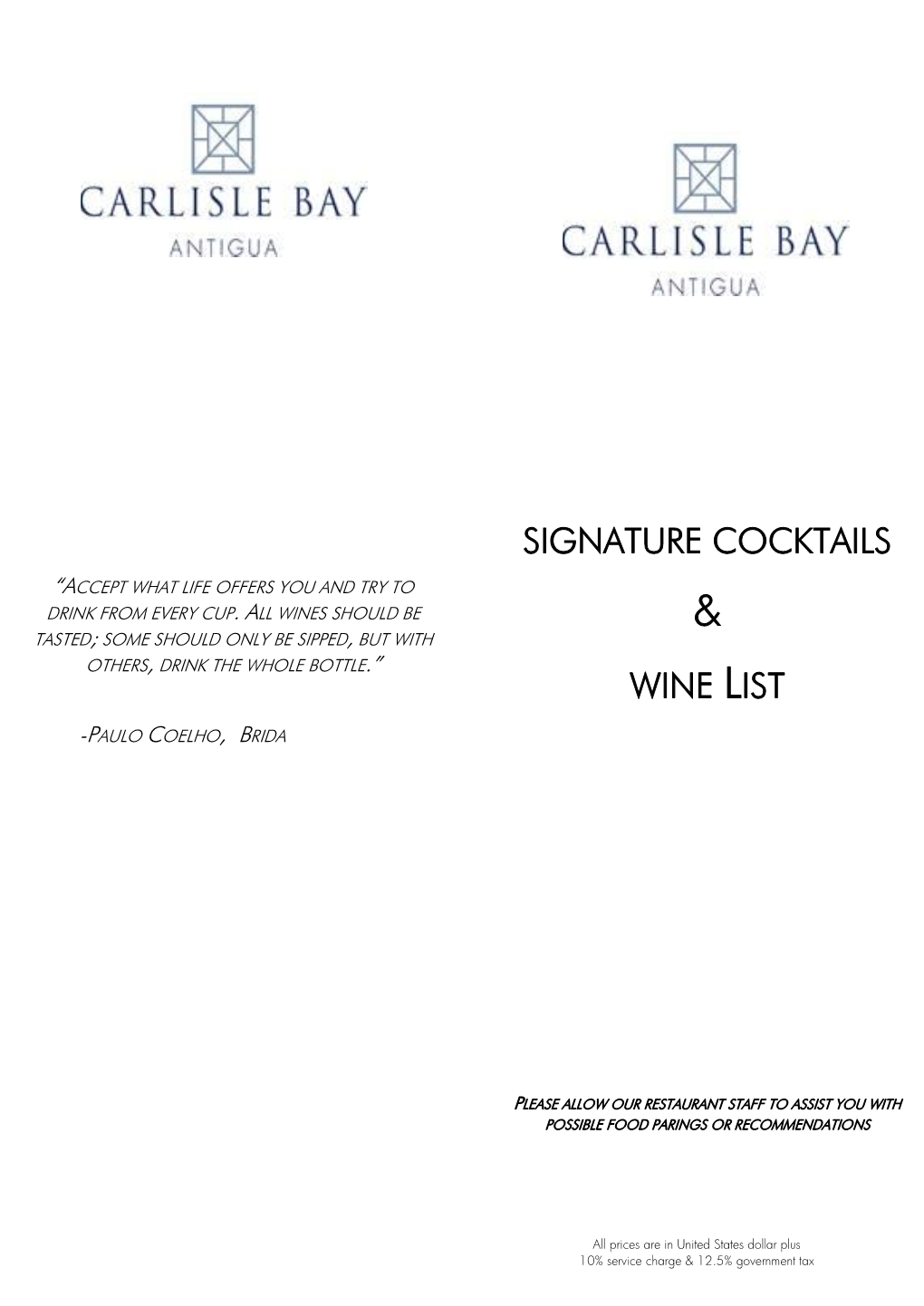 Signature Cocktails Wine List