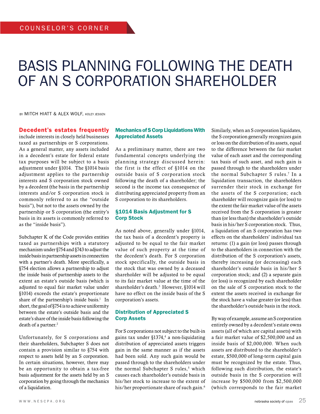 Basis Planning Following the Death of an S Corporation Shareholder