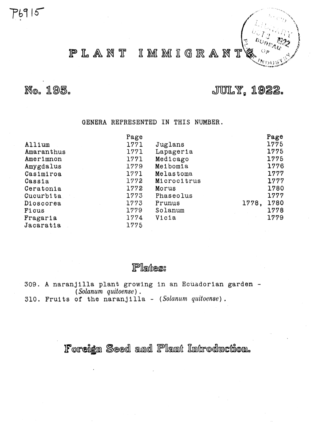 (Solanum Quitoense). EXPLANATORY NOTE