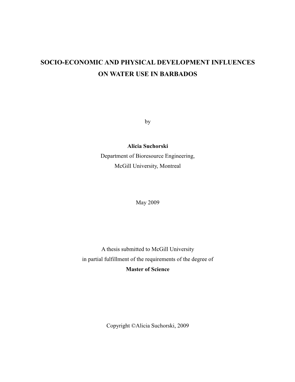 Socio-Economic and Physical Development Influences on Water Use in Barbados