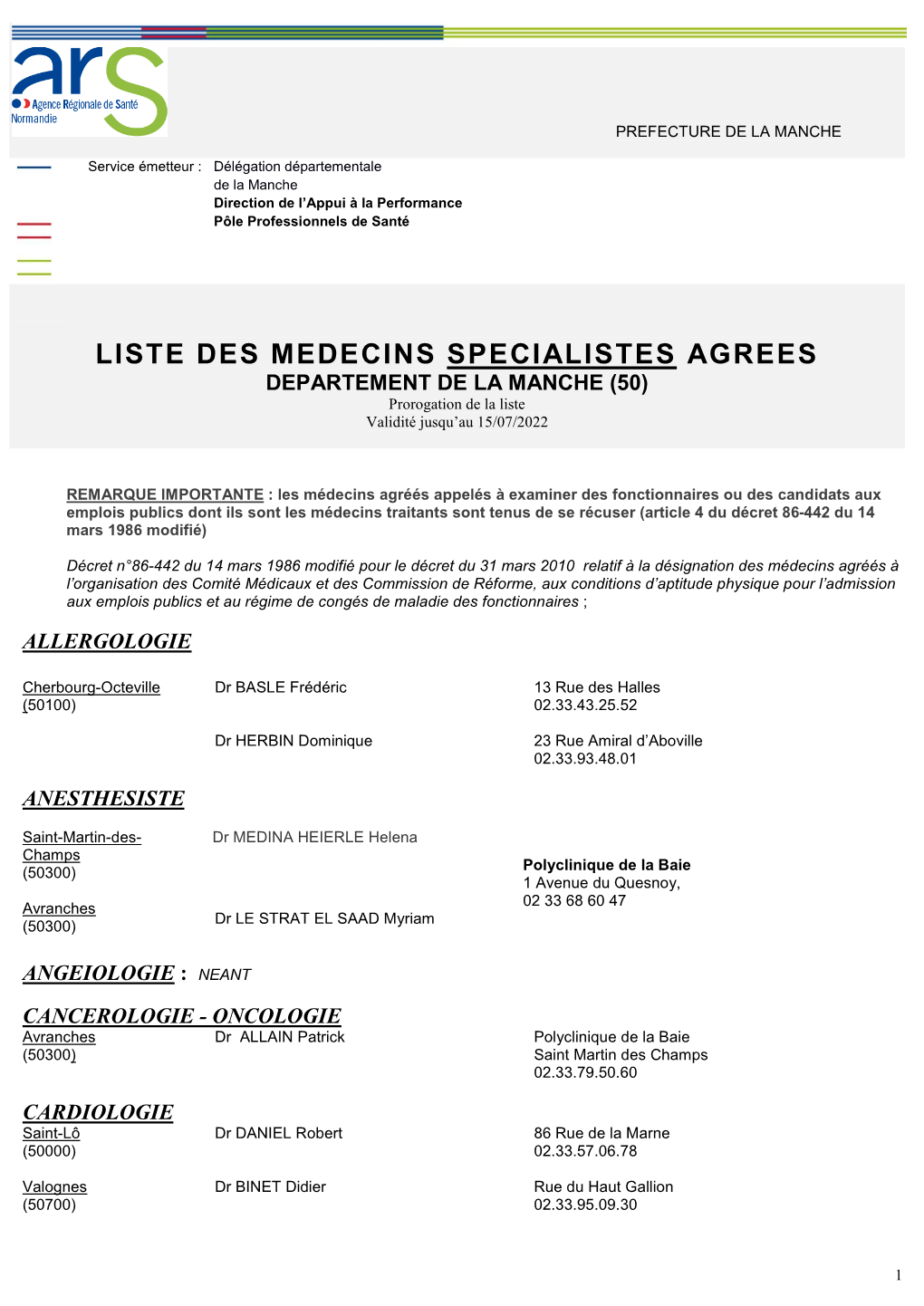 Liste Médecins Spécialistes Agréés Manche