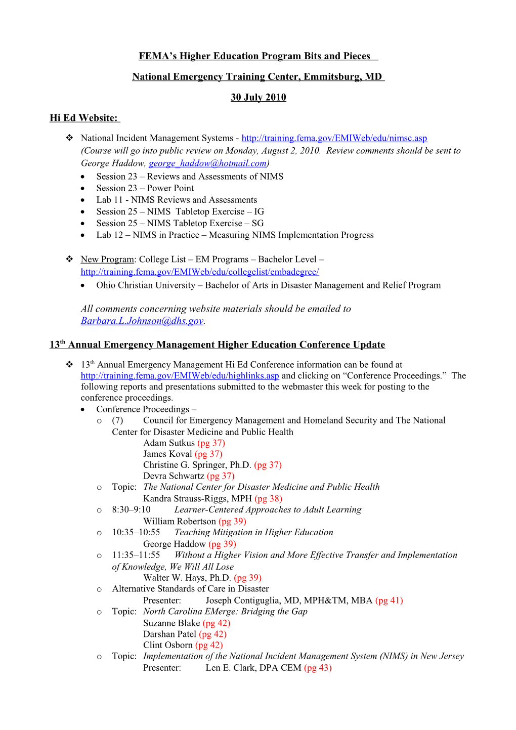 FEMA S Higher Education Program Bits and Pieces s7