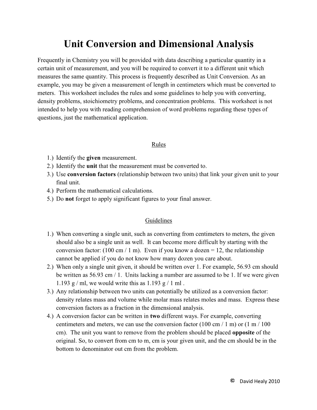 Unit Conversion and Dimensional Analysis