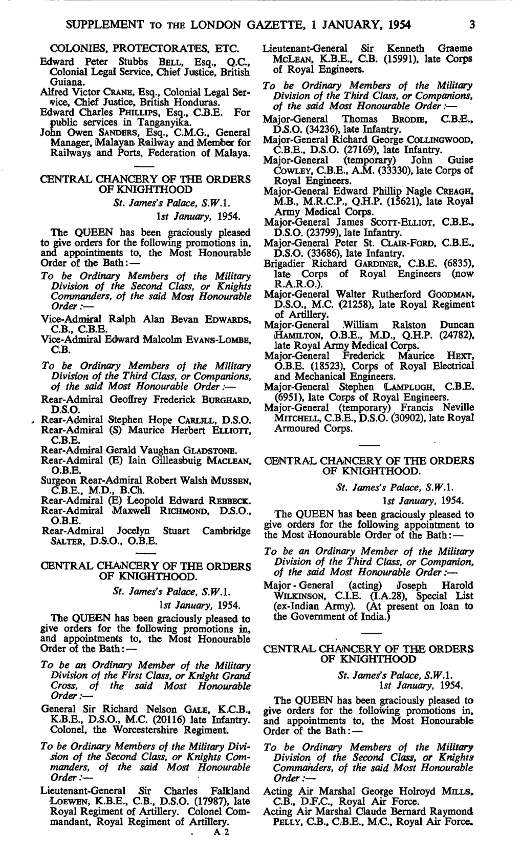 Supplement to the London Gazette, 1 January, 1954