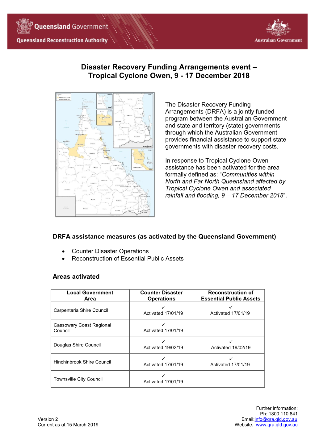 Disaster Recovery Funding Arrangements Event – Tropical Cyclone Owen, 9 - 17 December 2018