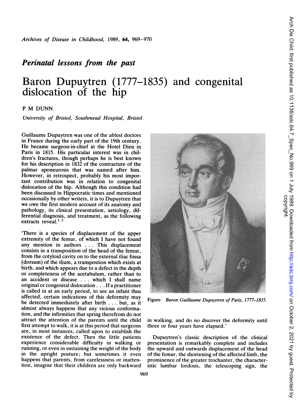 Baron Dupuytren (1777-1835) and Congenital Dislocation of the Hip