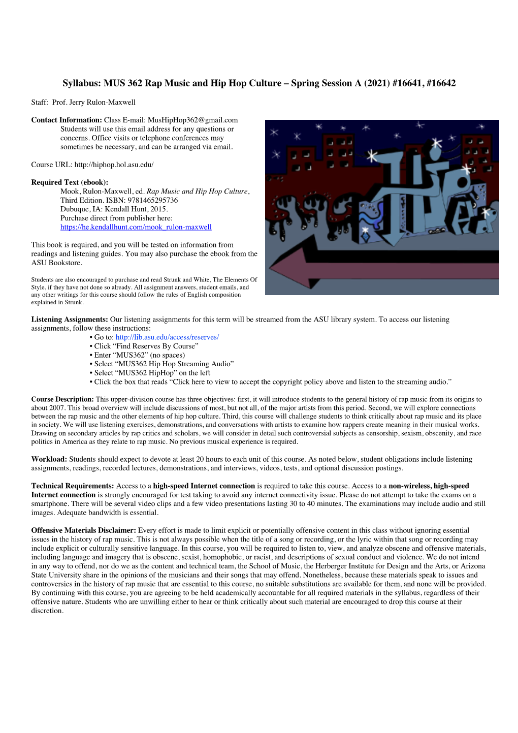 Syllabus: MUS 362 Rap Music and Hip Hop Culture – Spring Session a (2021) #16641, #16642