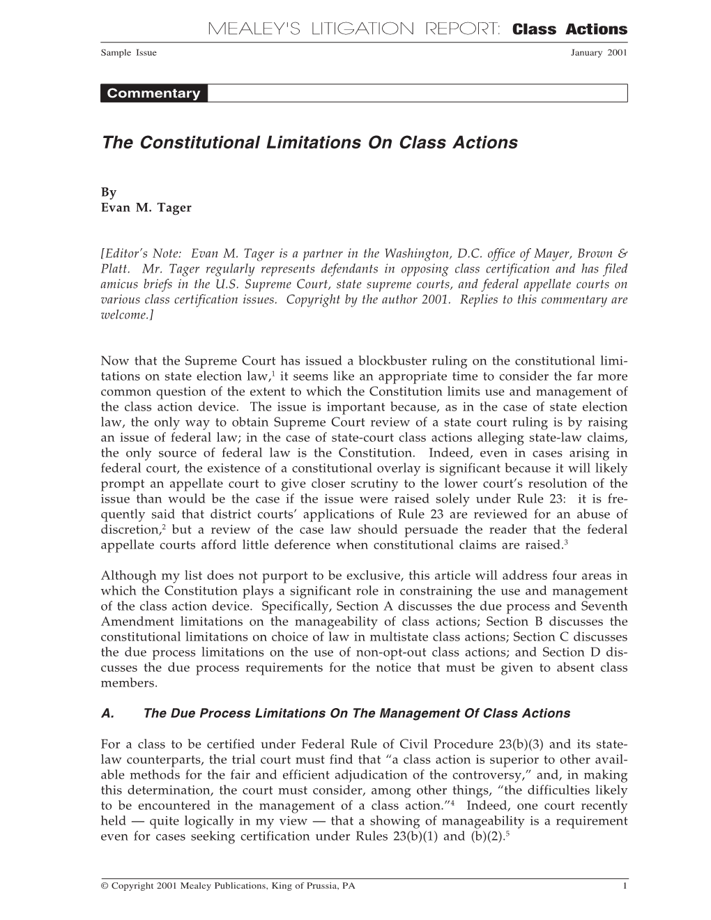 The Constitutional Limitations on Class Actions