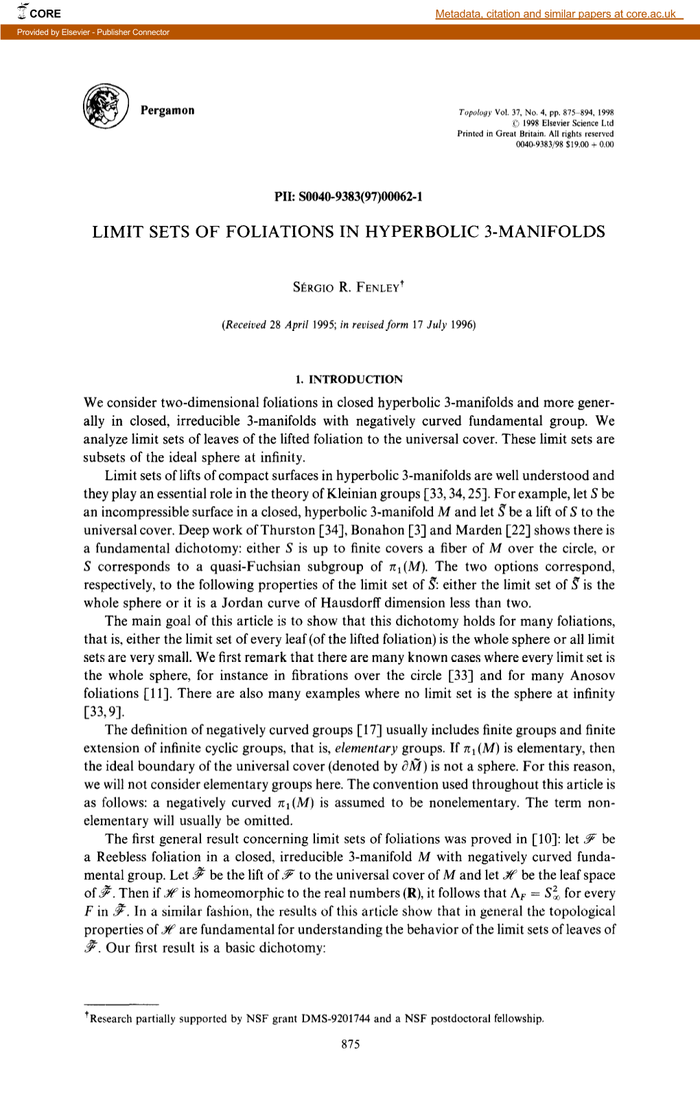 Limit Sets of Foliations in Hyperbolic 3-Manifolds