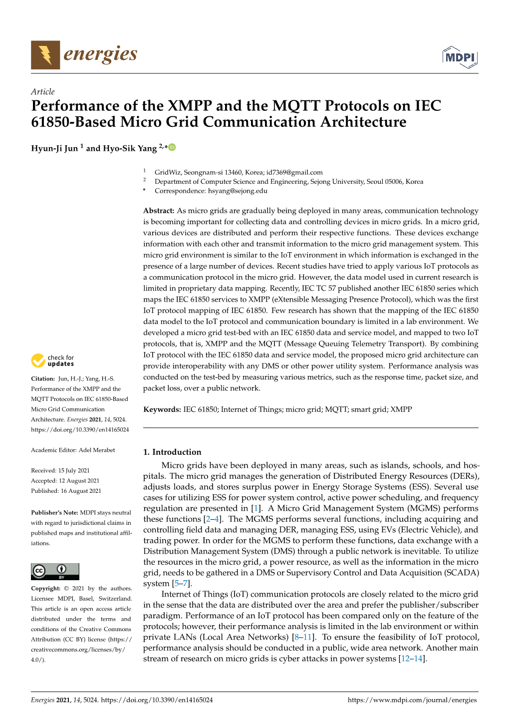 Performance of the XMPP and the MQTT Protocols on IEC 61850-Based Micro Grid Communication Architecture