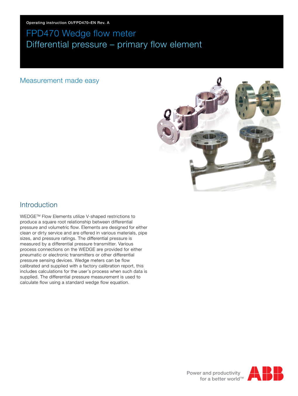 FPD470 Wedge Flow Meter Differential Pressure – Primary Flow Element