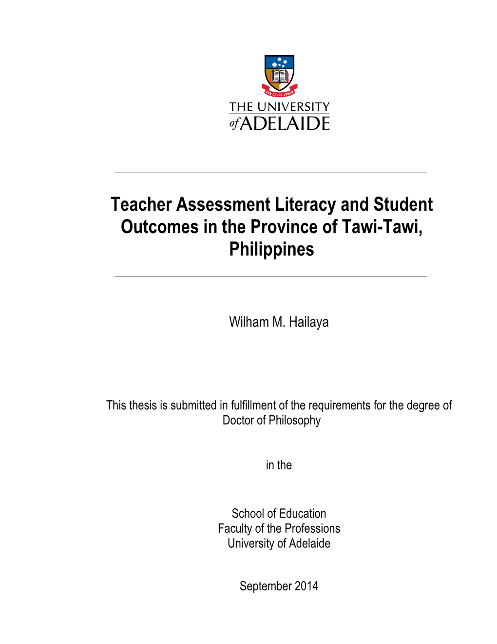 Teacher Assessment Literacy and Student Outcomes in the Province of Tawi-Tawi, Philippines