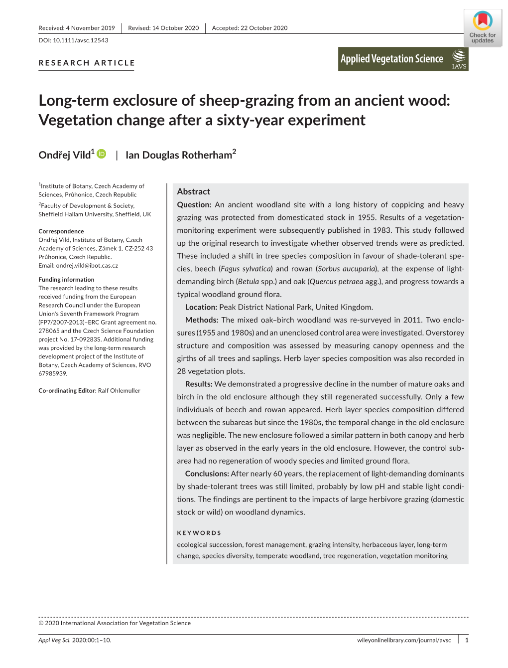Long‐Term Exclosure of Sheep‐Grazing from an Ancient Wood