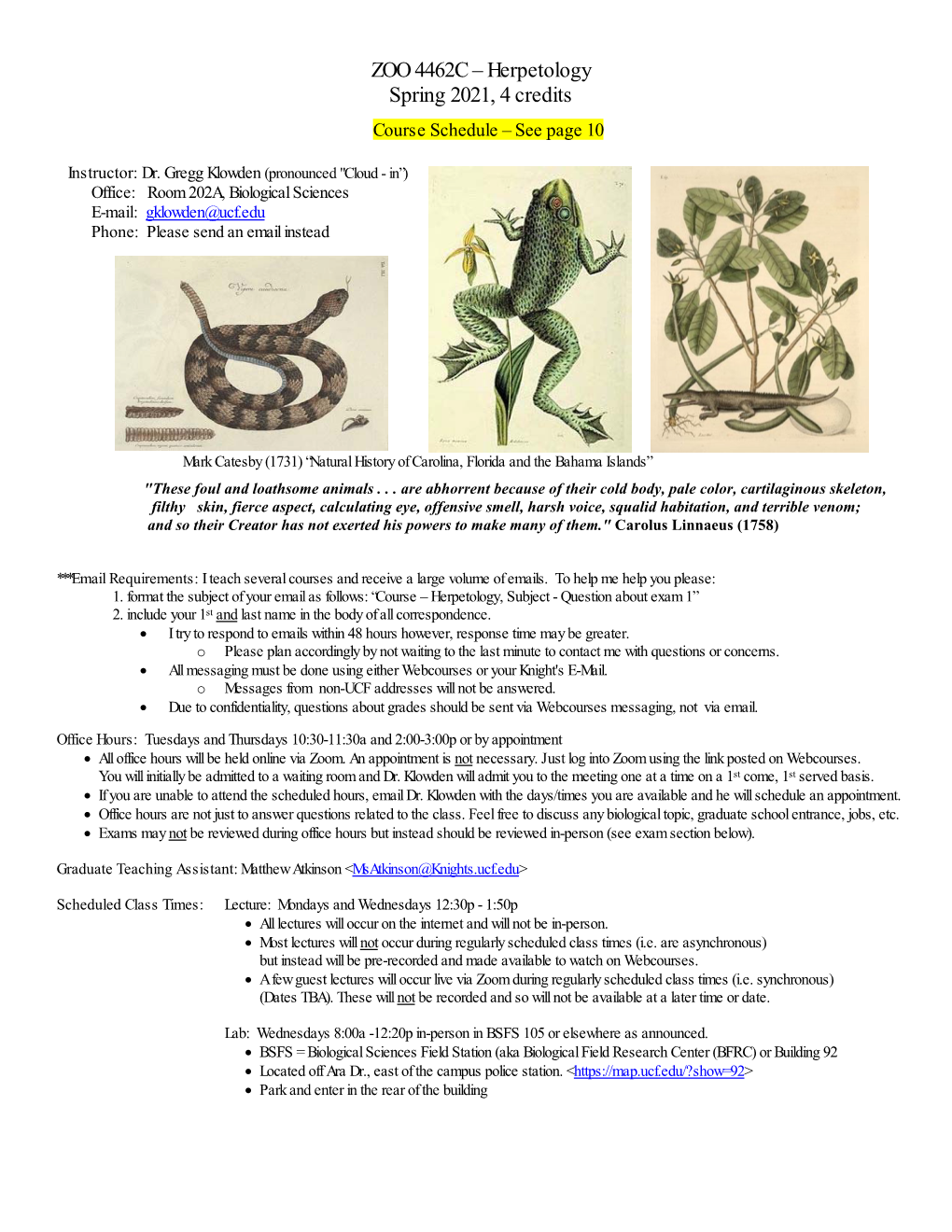 ZOO 4462C – Herpetology Spring 2021, 4 Credits