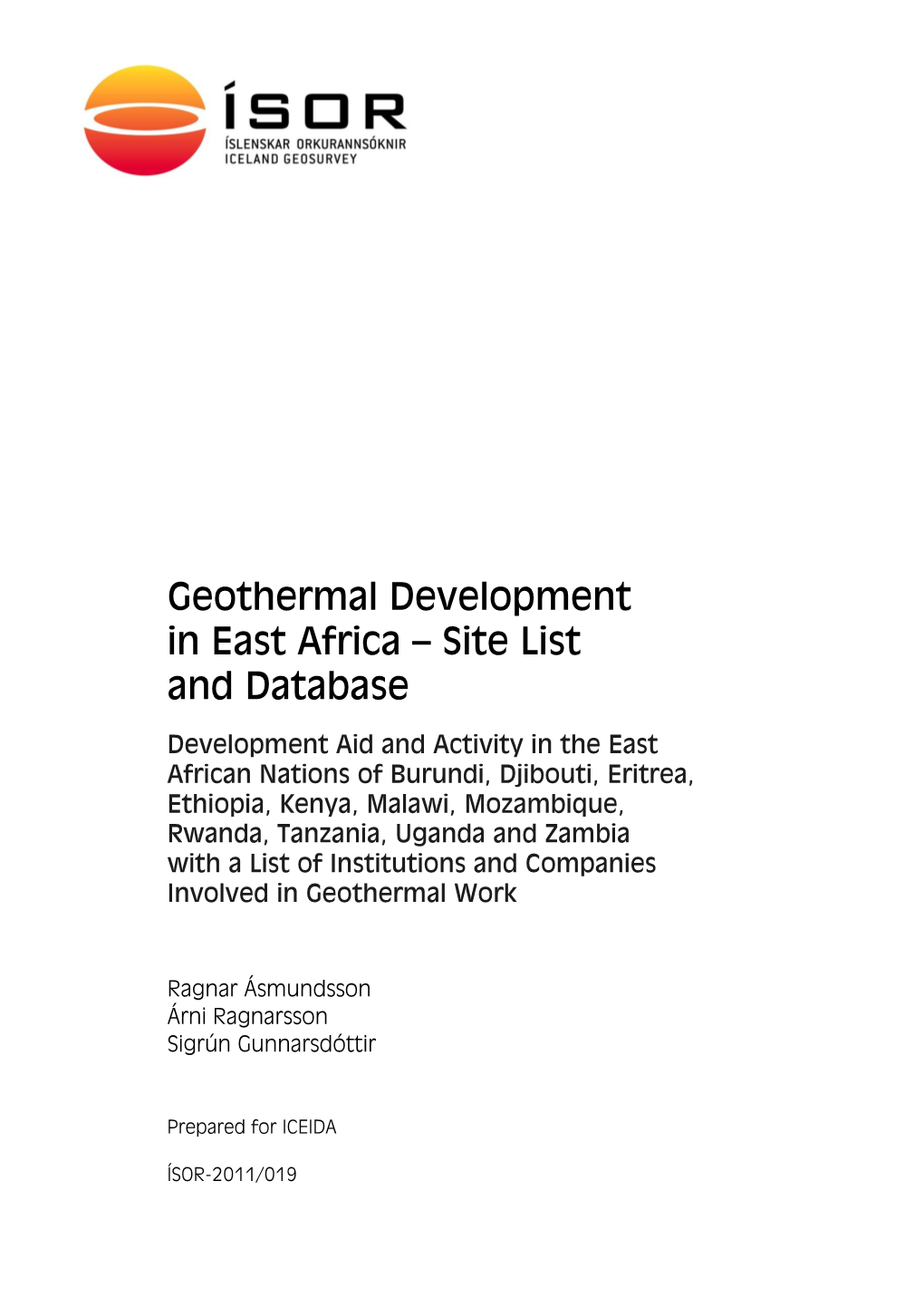 Geothermal Development in East Africa – Site List and Database