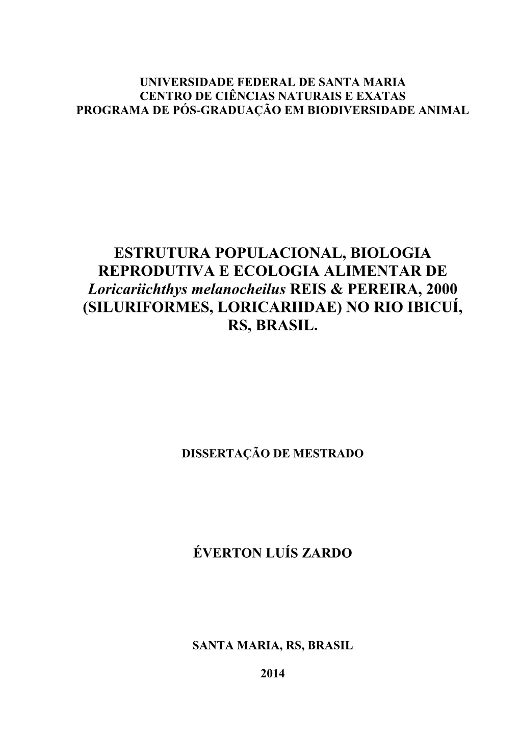 Estrutura Populacional, Biologia Reprodutiva E