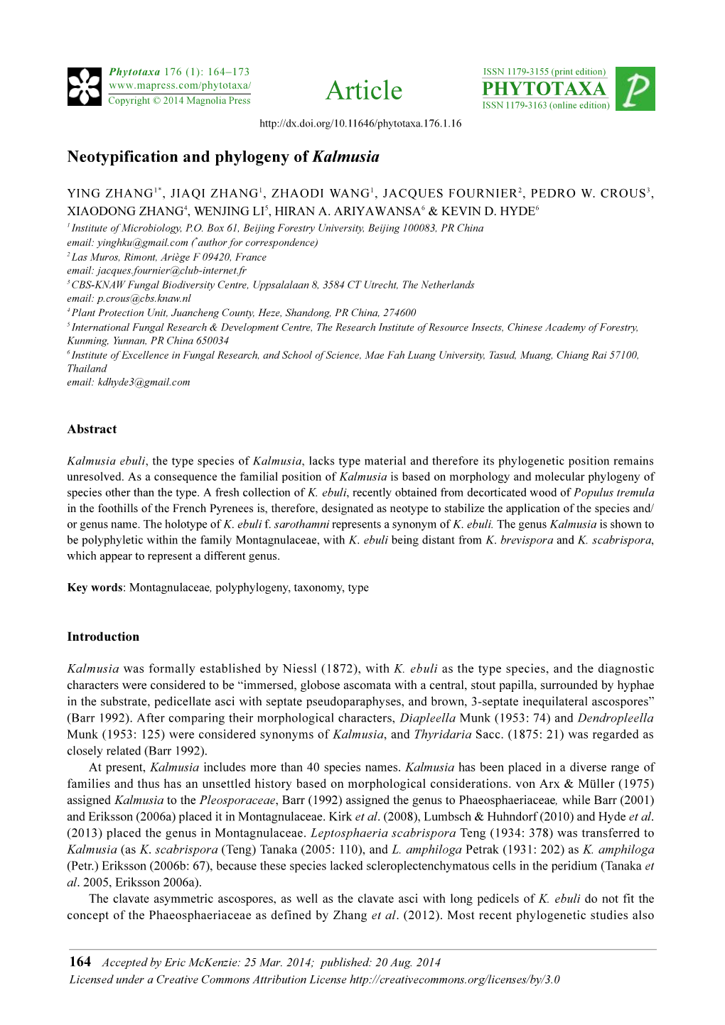 Neotypification and Phylogeny of Kalmusia