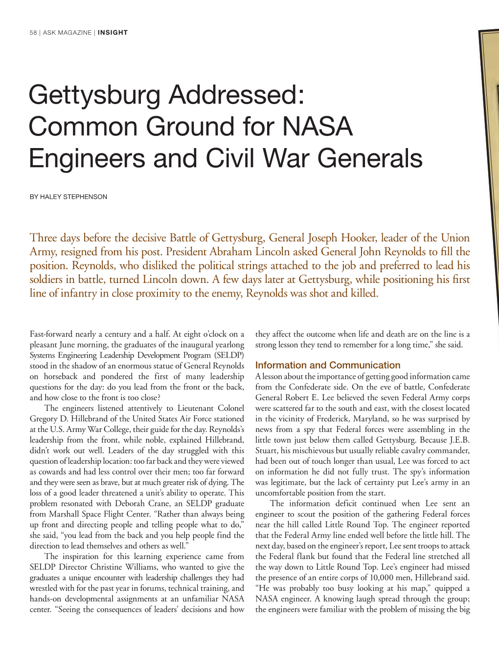 Gettysburg Addressed: Common Ground for NASA Engineers and Civil War Generals