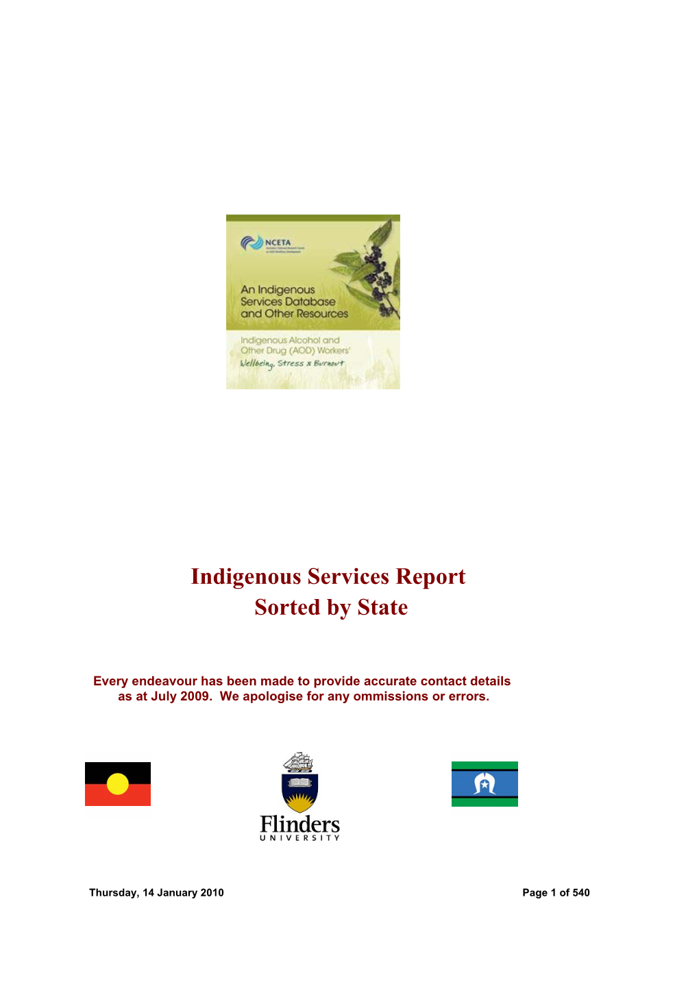 Indigenous Services Report Sorted by State