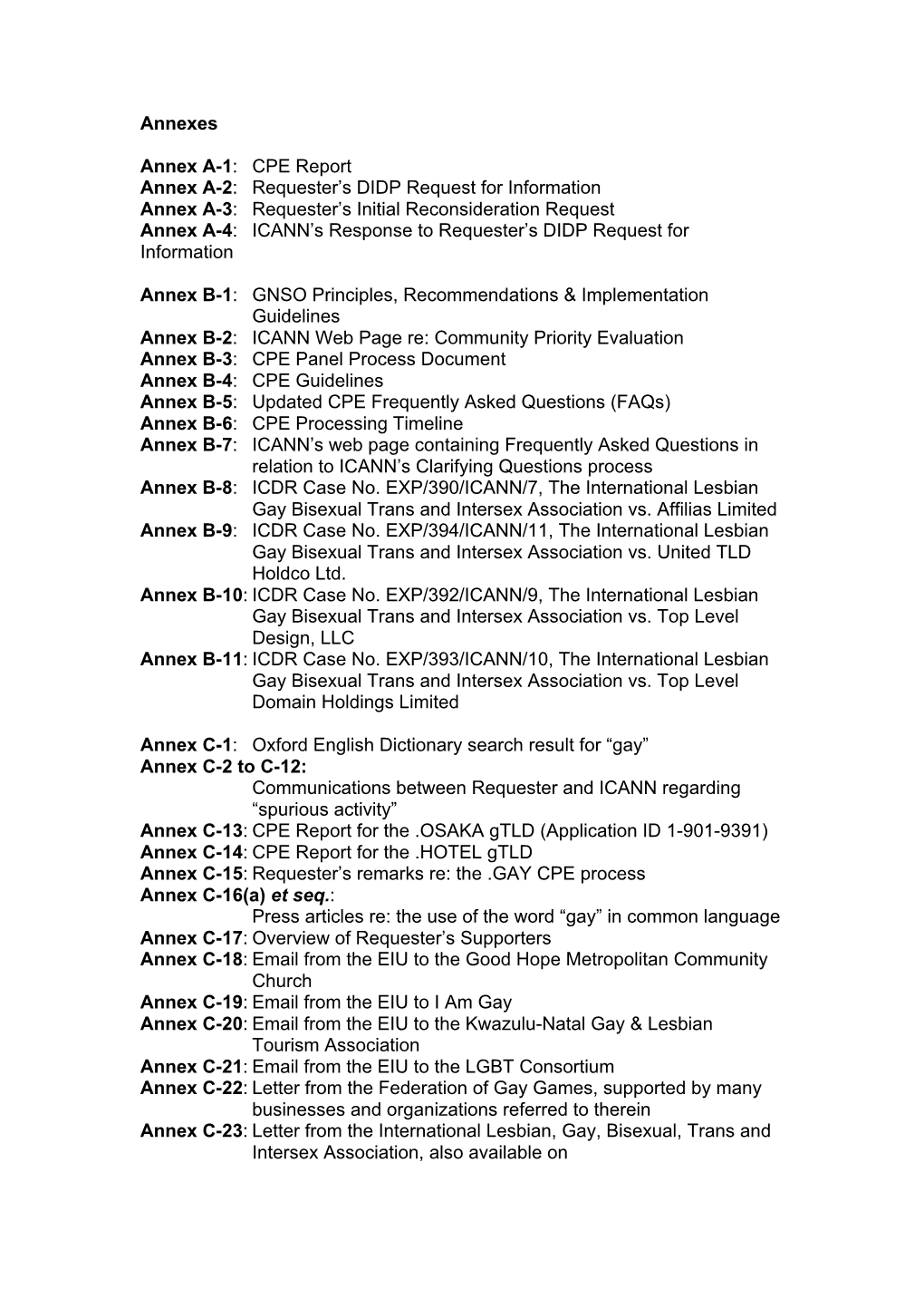 Requester's DIDP Request for Information Annex