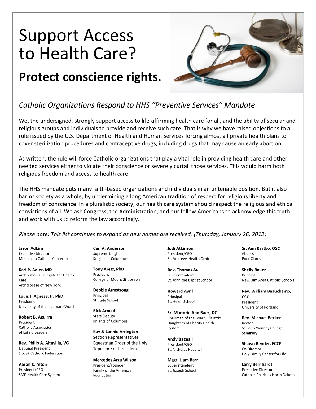 Catholic Organizations Respond to HHS Mandate