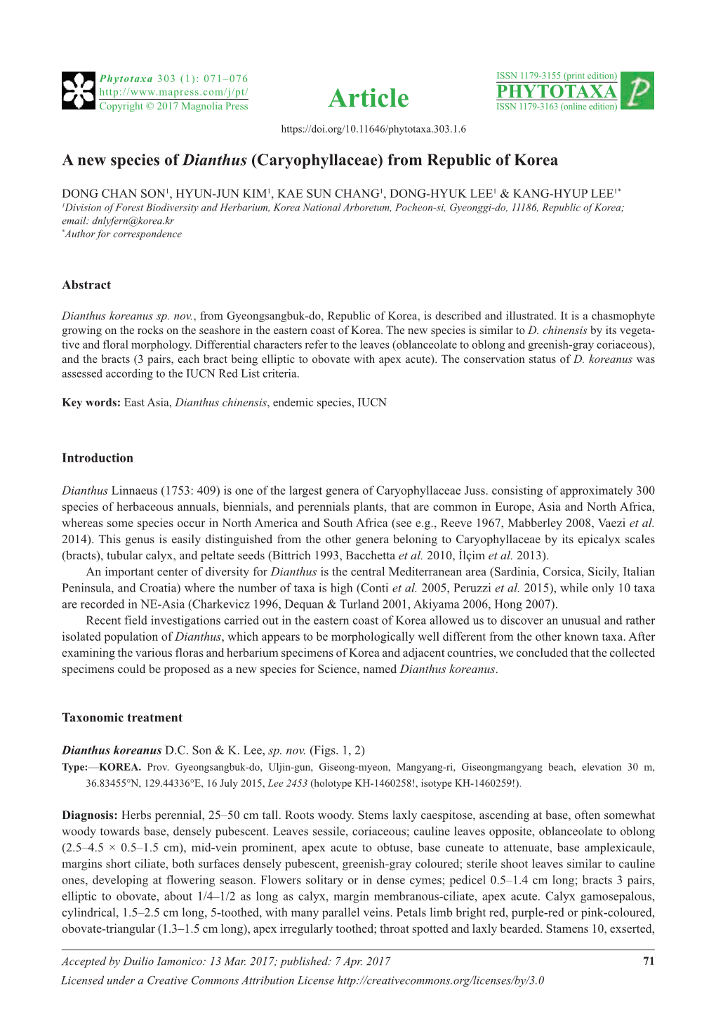 A New Species of Dianthus (Caryophyllaceae) from Republic of Korea