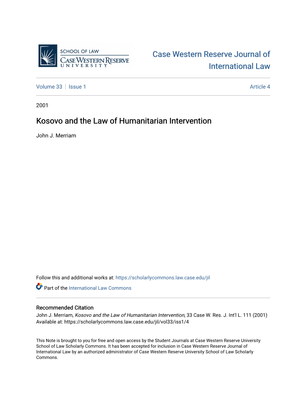 Kosovo and the Law of Humanitarian Intervention