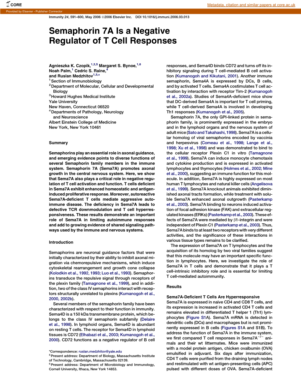 Semaphorin 7A Is a Negative Regulator of T Cell Responses