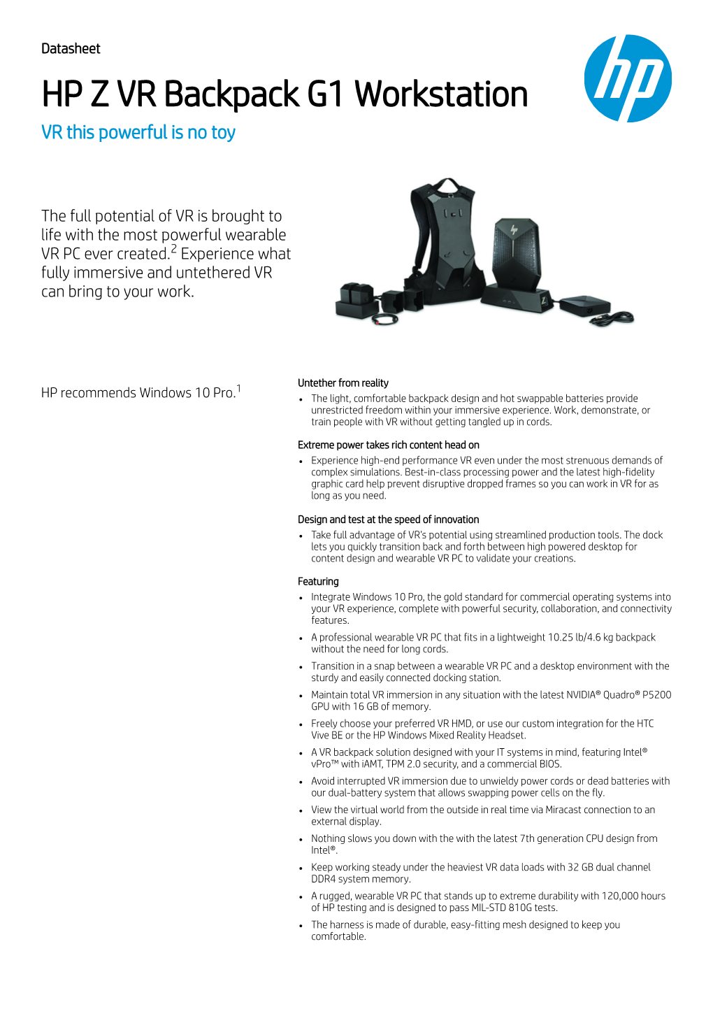 HP Z VR Backpack G1 Workstation VR This Powerful Is No Toy