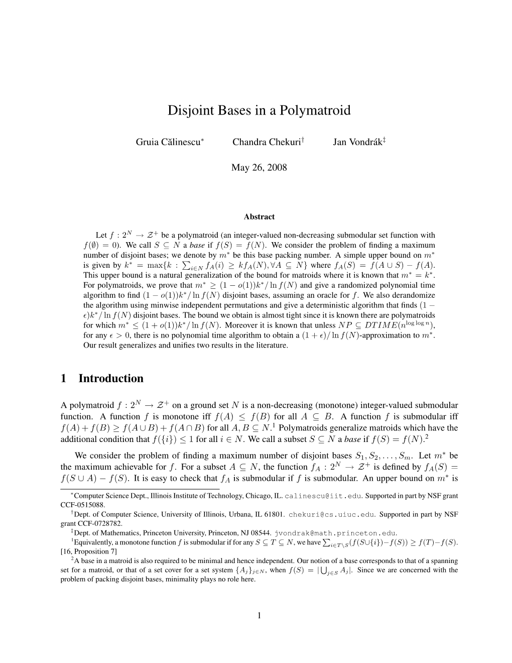 Disjoint Bases in a Polymatroid