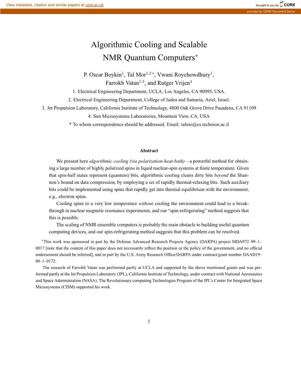 Algorithmic Cooling and Scalable NMR Quantum Computers