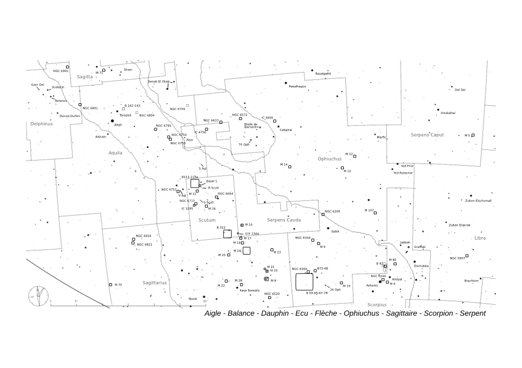 Flèche - Ophiuchus - Sagittaire - Scorpion - Serpent ETOILES REMARQUABLES : • DAUPHIN Nébuleuses Planétaires Perdues Dans La Voie Lactée Alya (The Ser) Double Mag