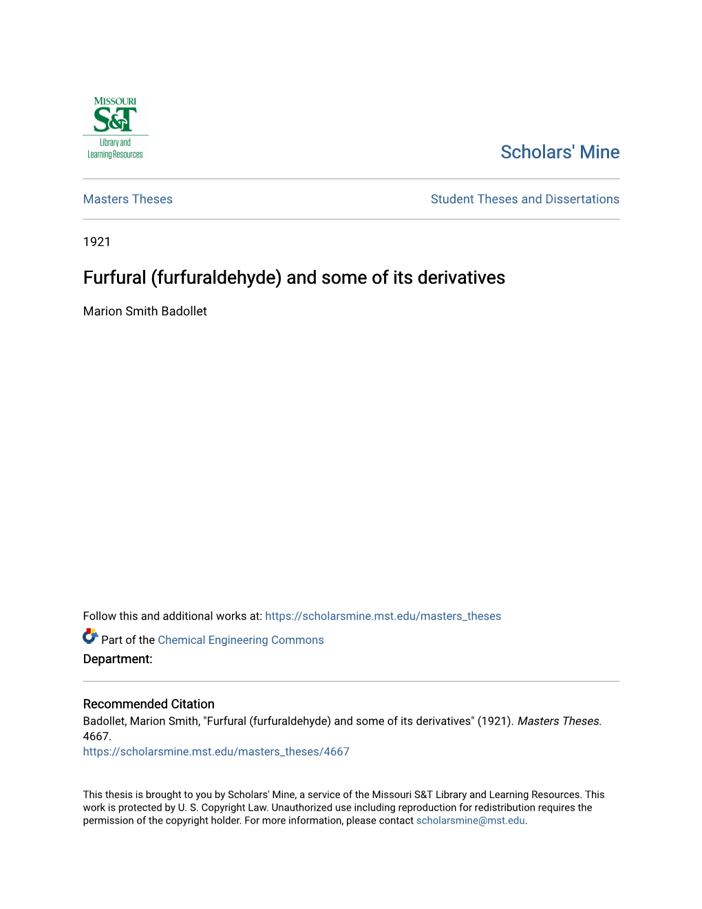 Furfural (Furfuraldehyde) and Some of Its Derivatives