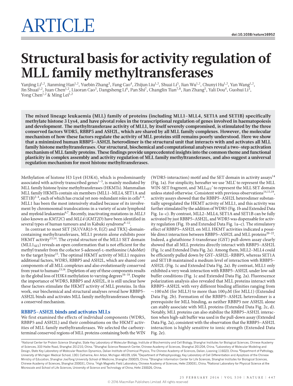 Structural Basis for Activity Regulation of MLL Family Methyltransferases