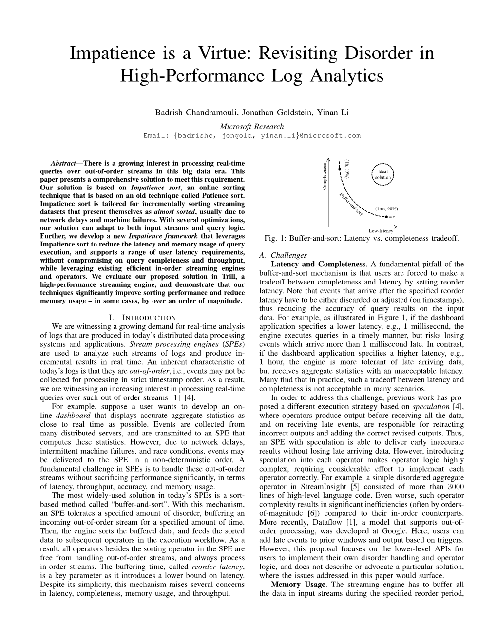 Impatience Is a Virtue: Revisiting Disorder in High-Performance Log Analytics