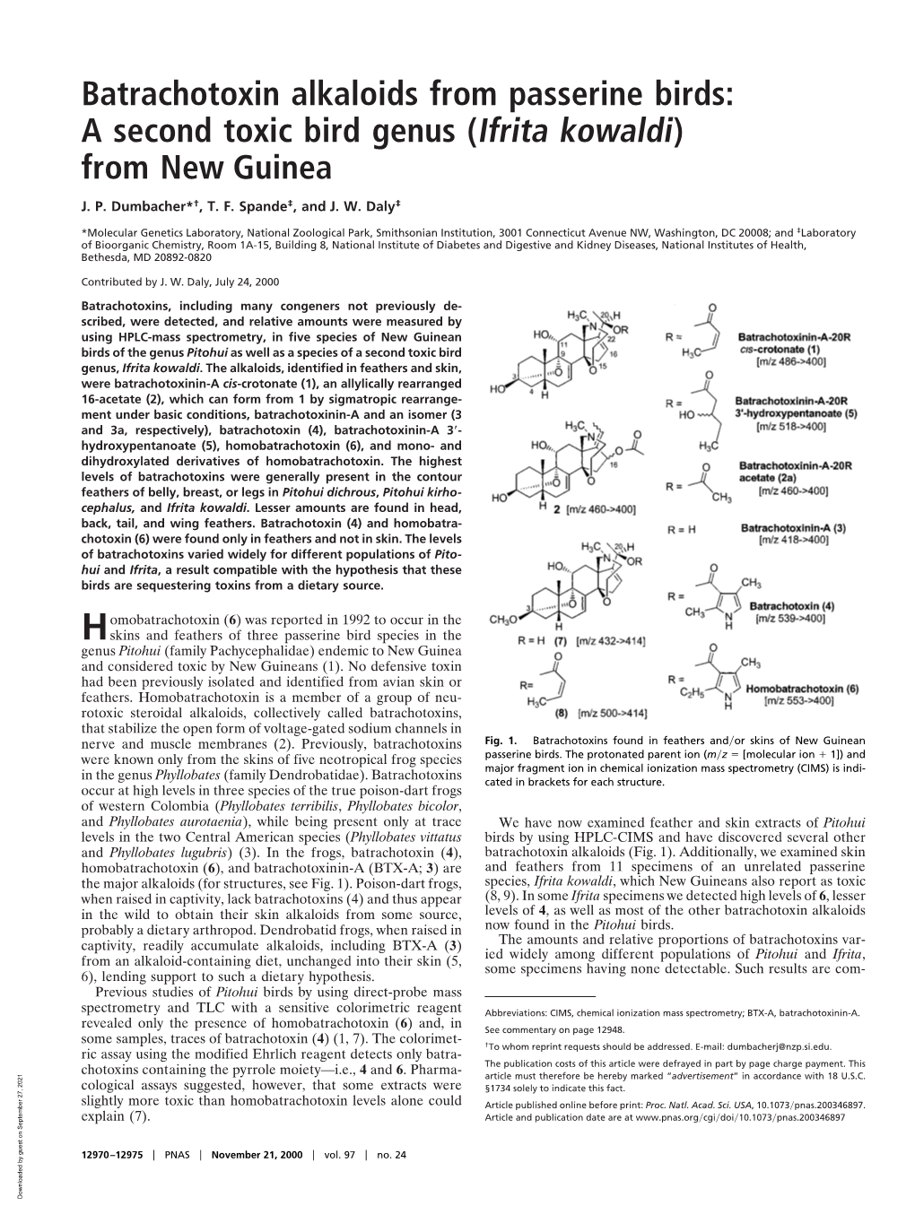 Batrachotoxin Alkaloids from Passerine Birds: a Second Toxic Bird Genus (Ifrita Kowaldi) from New Guinea