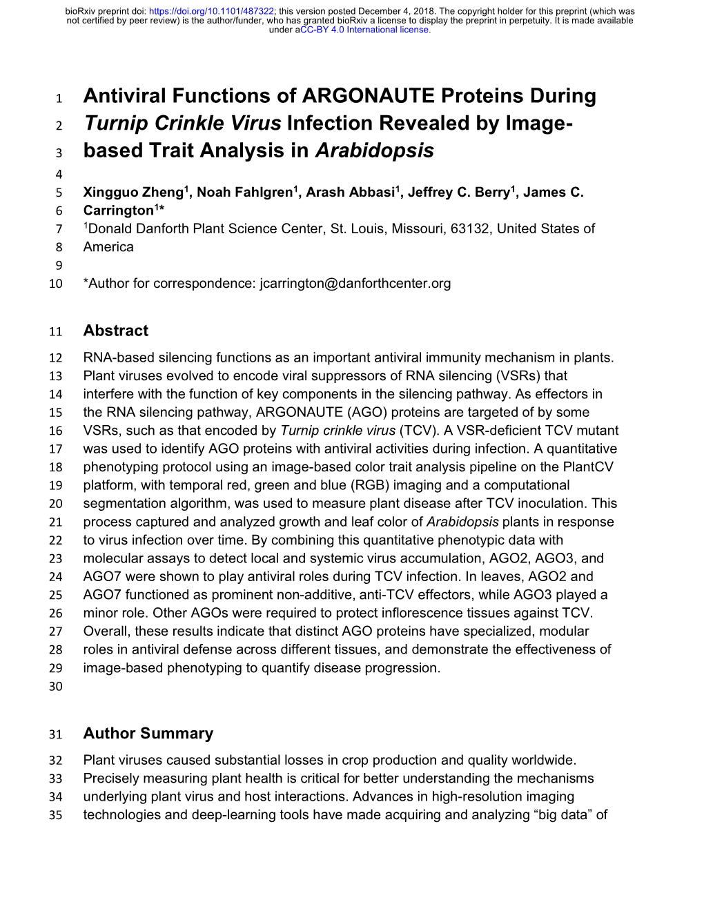 Antiviral Functions of ARGONAUTE Proteins During Turnip Crinkle