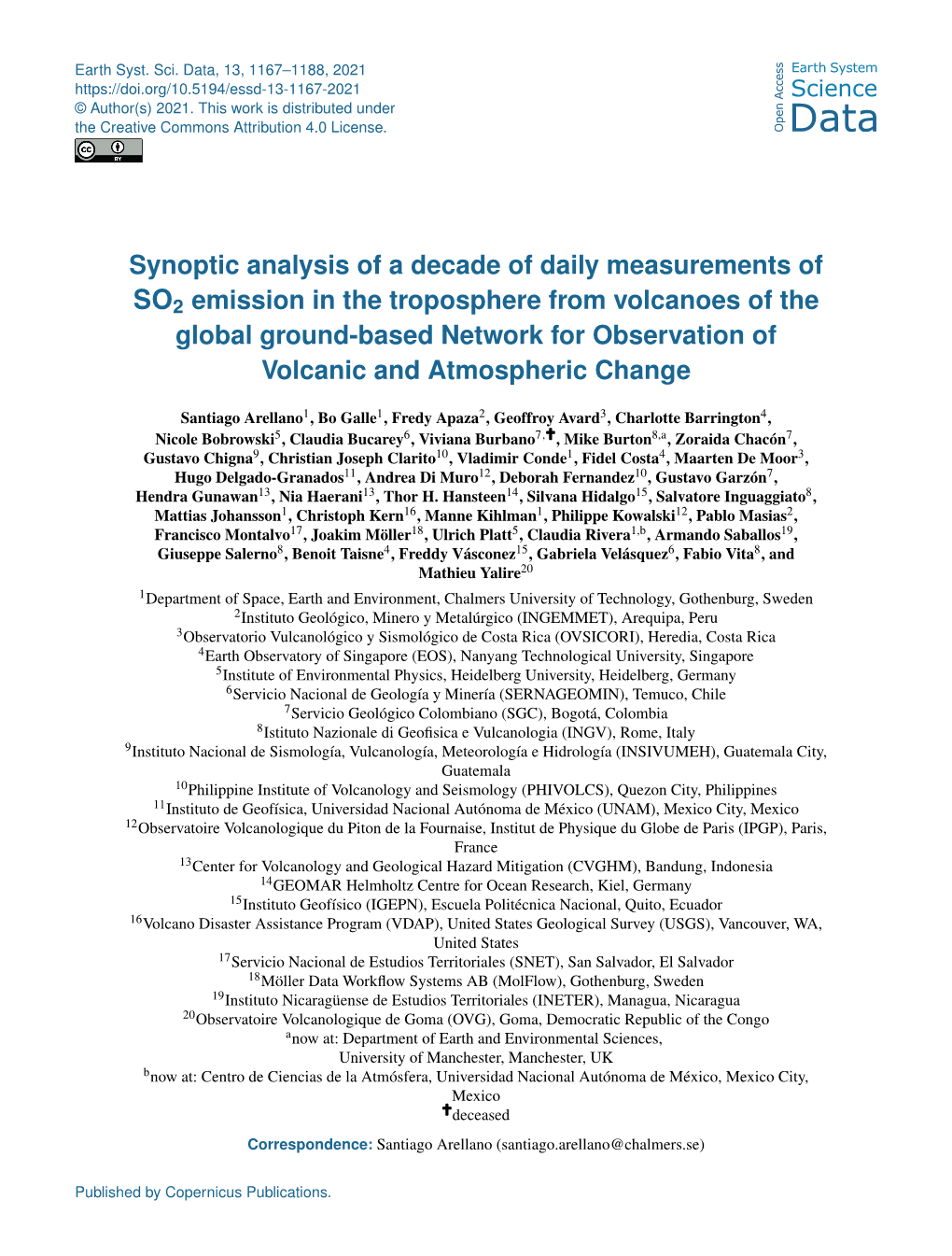 SO2 Emission in the Troposphere from Volcanoes of the Global Ground-Based Network for Observation of Volcanic and Atmospheric Change