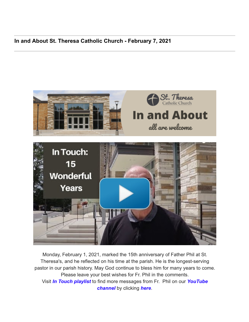 In and About St. Theresa Catholic Church - February 7, 2021