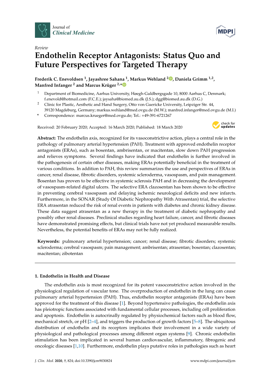 Endothelin Receptor Antagonists: Status Quo and Future Perspectives for Targeted Therapy