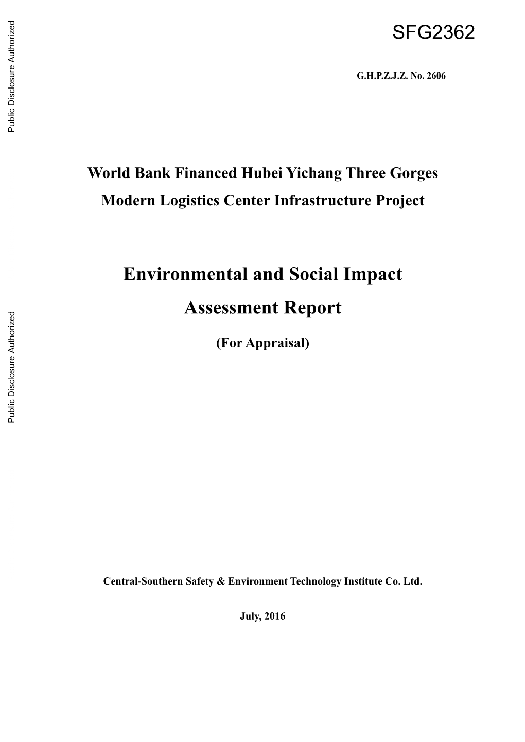 World Bank Financed Hubei Yichang Three Gorges Modern Logistics Center Infrastructure Project