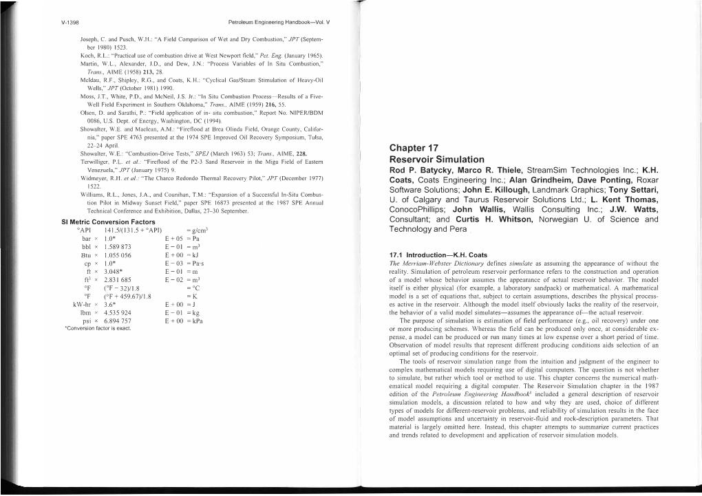 Chapter 17 Reservoir Simulation